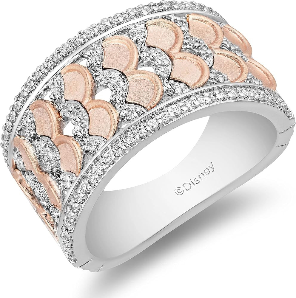 Jewelili Enchanted Disney Fine Jewelry Sterling Silver and 10K Rose Gold 1/3 Cttw Diamond Ariel R... | Amazon (US)