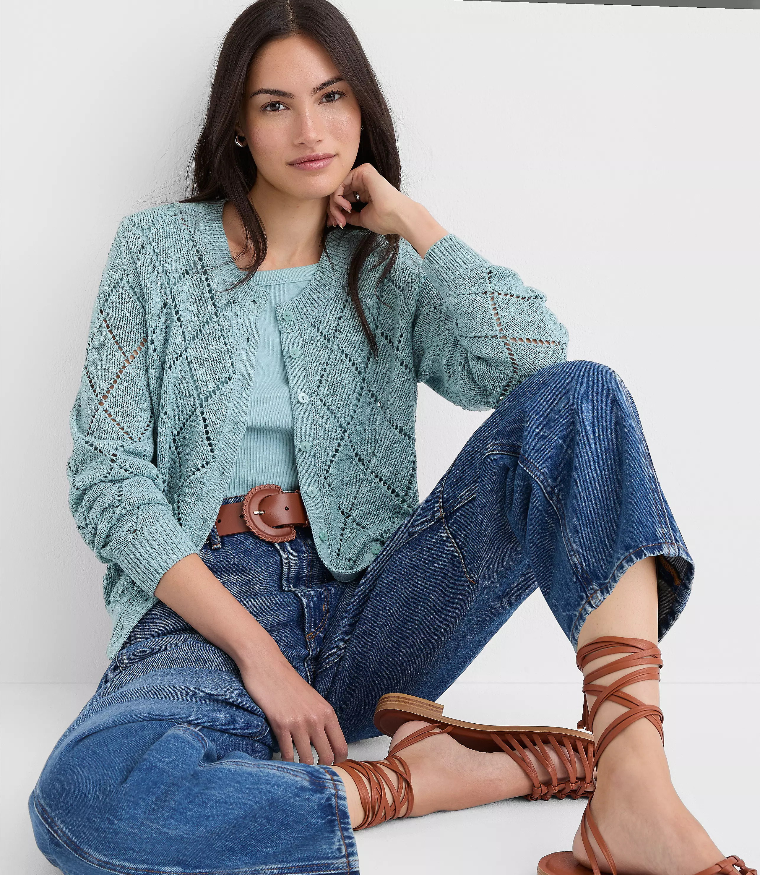 Diamond Pointelle Cardigan | LOFT
