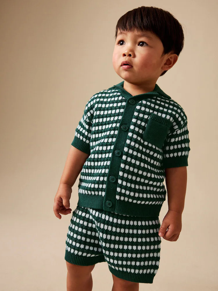 Green Textured Knitted Polo Shirt and Shorts Set (3mths-10yrs) | Next US