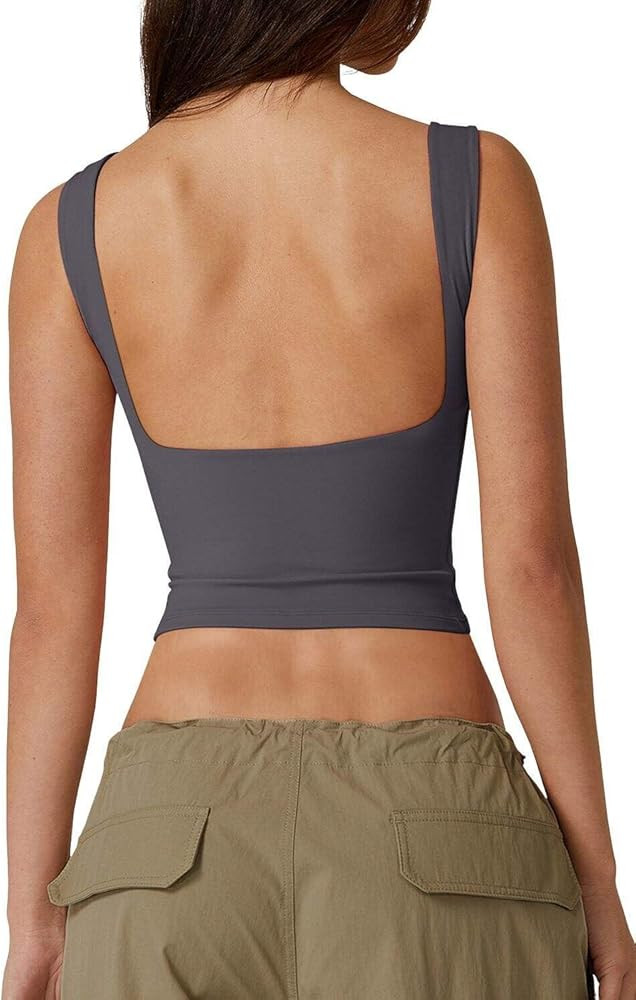 QINSEN Women's Sexy Open Back Sleeveless Crop Tank High Neck Slim Fit Cropped Tee Shirt Y2k Tops | Amazon (US)