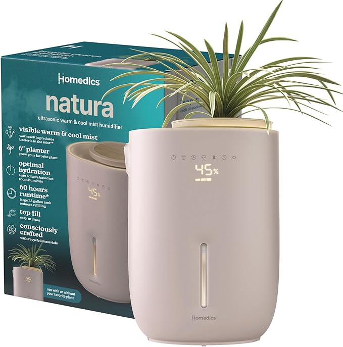 Homedics Natura Ultrasonic Warm & Cool Mist Humidifier, 1.3-Gal for Large Rooms, 60-Hr Runtime, P... | Amazon (US)