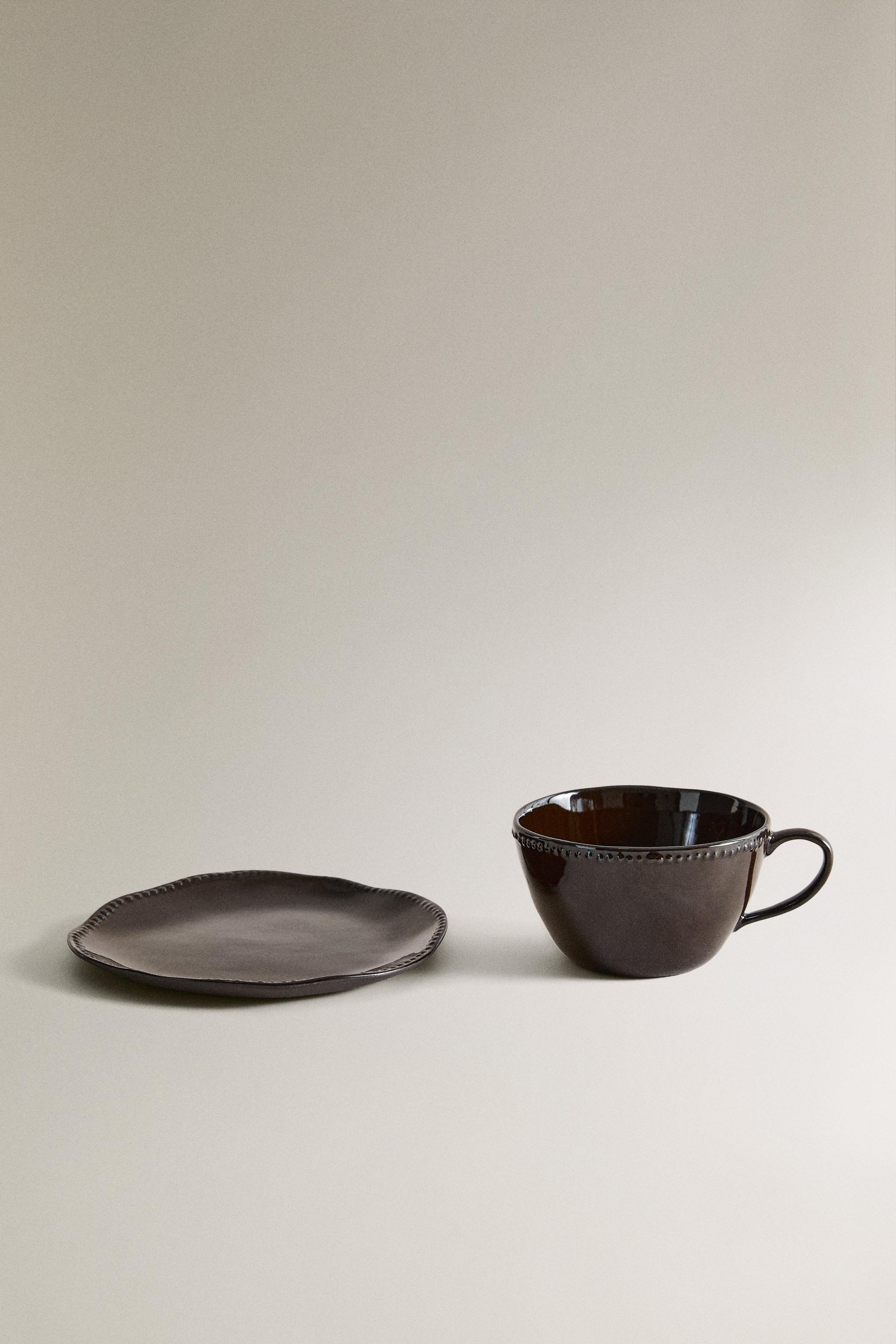 STONEWARE COFFEE CUP AND SAUCER WITH RAISED DESIGN | Zara US
