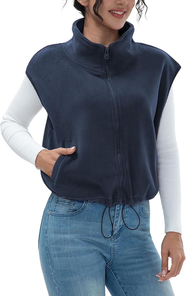 Women's Full Zip Fleece Short Vest Warm Winter Sleeveless Stand Collar Sherpa Crop Coat | Amazon (US)