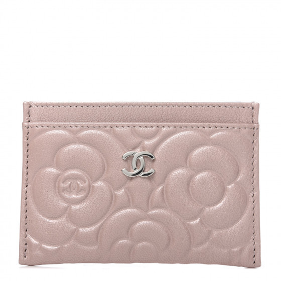 CHANEL Goatskin Camellia Embossed Card Holder Light Pink | Fashionphile
