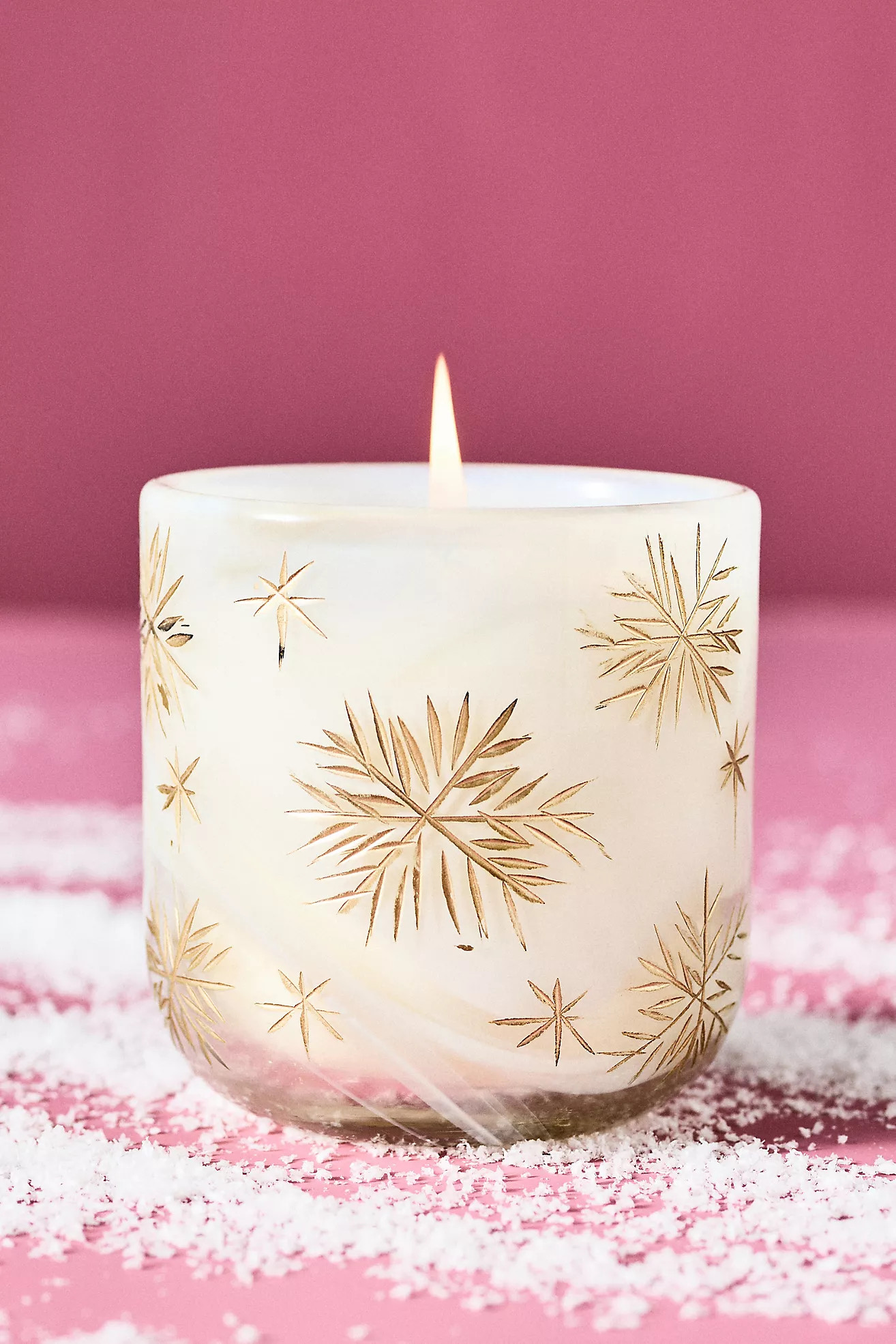 Etched Snowfall Woody Fresh Balsam & Cedarwood Glass Candle | Anthropologie (US)