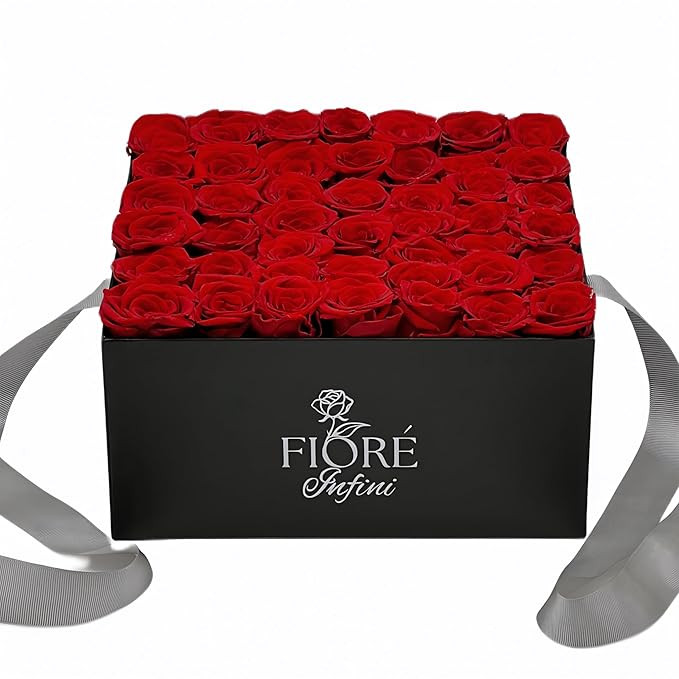Fiore Infini Red Forever Roses - 45-50 Preserved Roses in Large Black Square Box, Lasts 1-3 Years... | Amazon (US)