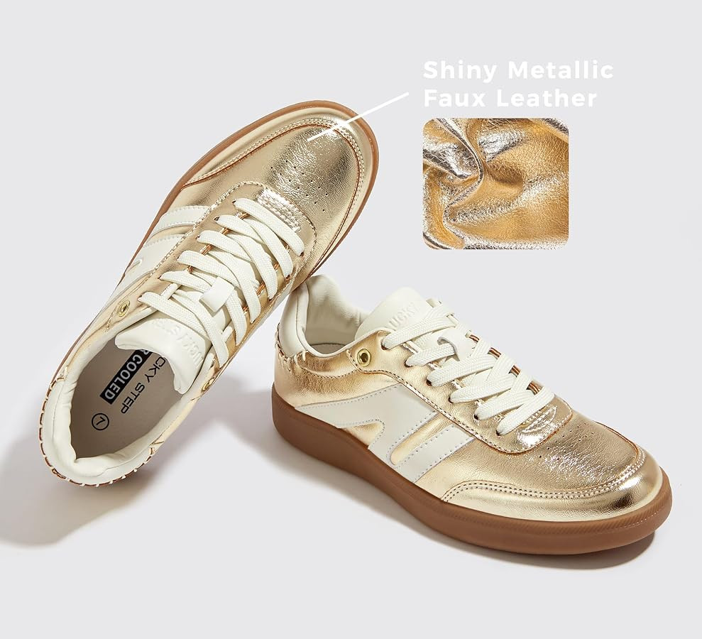 LUCKY STEP Women Classic Retro Gum Sole Fashion Sneakers Casual Tennis Skate Shoe Genuine Leather... | Amazon (US)