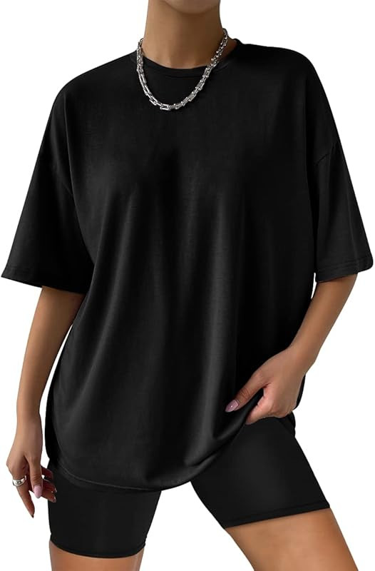 Trendy Queen Womens Oversized T Shirts Loose Fit Cotton Crewneck Short Sleeve Tops Summer Casual ... | Amazon (US)