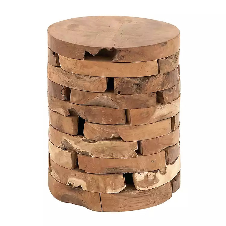 Teak Wood Stacked Round Stool | Kirkland's Home