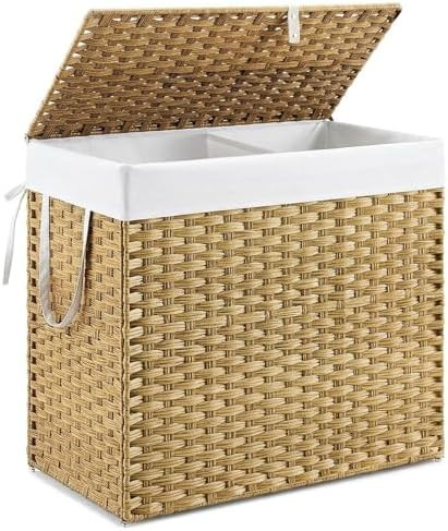 DUMOS Wicker Laundry Basket with Lid, 29.6 Gallon (112L) Woven Laundry Hamper with Handles, Folda... | Amazon (US)