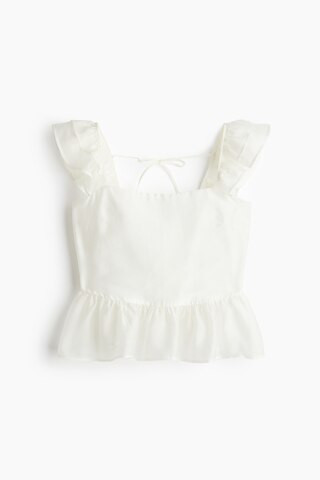 H & M - Tie-Detail Peplum Blouse - White | H&M (US + CA)