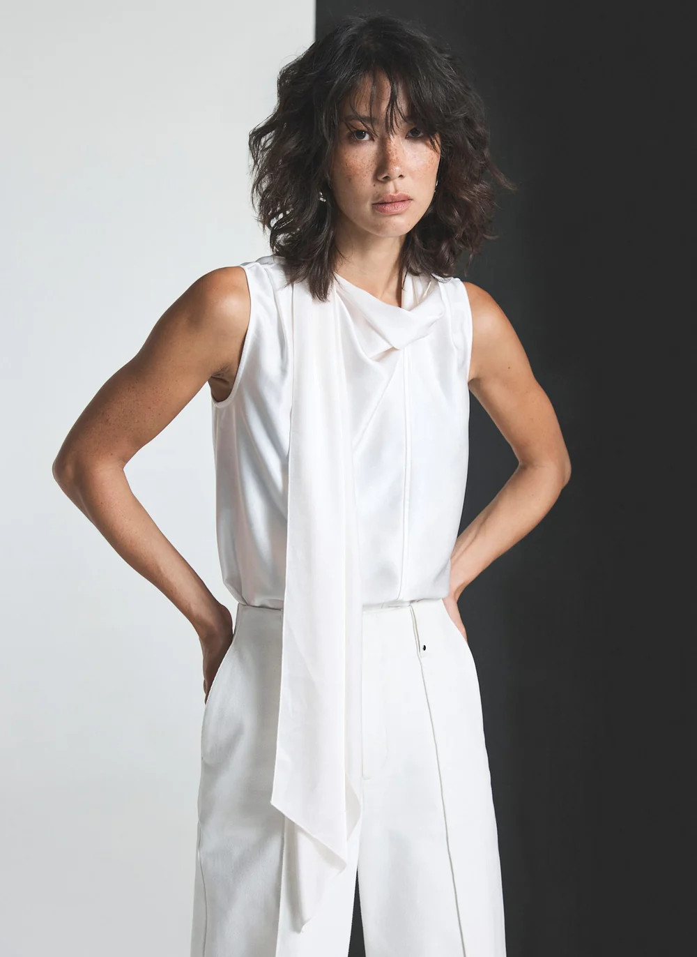 White Satin Scarf Detail Top | Mint Velvet