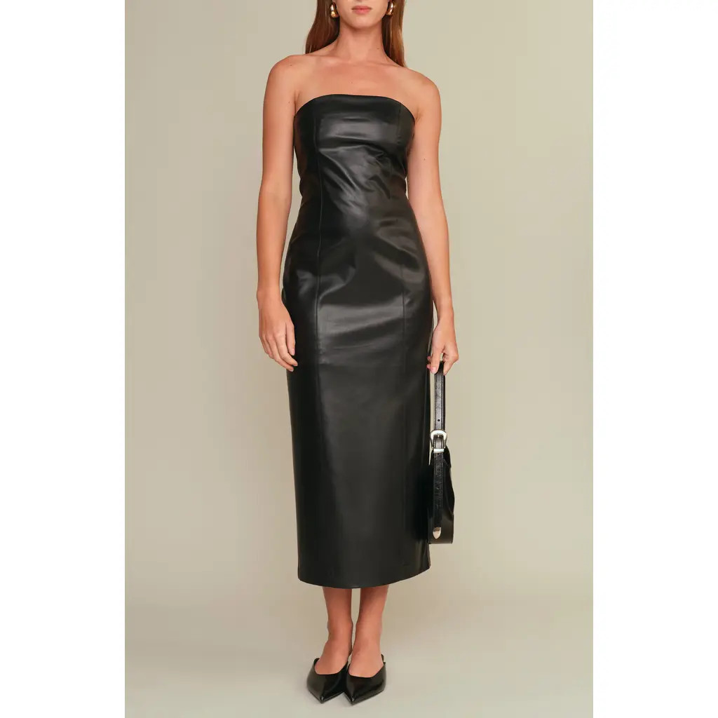 DELUC Emmet Strapless Faux Leather Dress in Black at Nordstrom, Size X-Small | Nordstrom