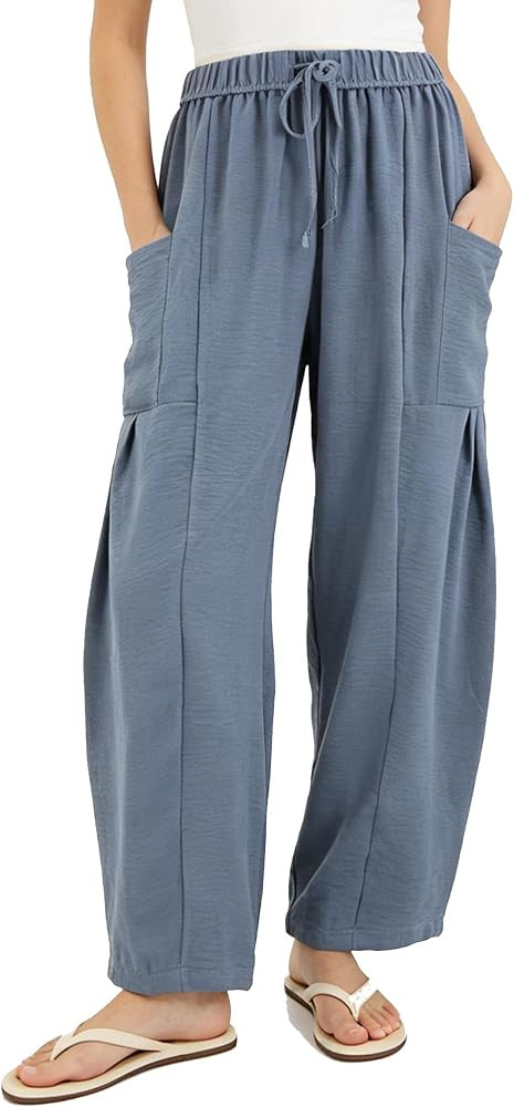 Womens Wide Leg Cropped Pants Drawstring Casual Palazzo Pants Loose Flowy Lounge Trousers with Po... | Amazon (US)