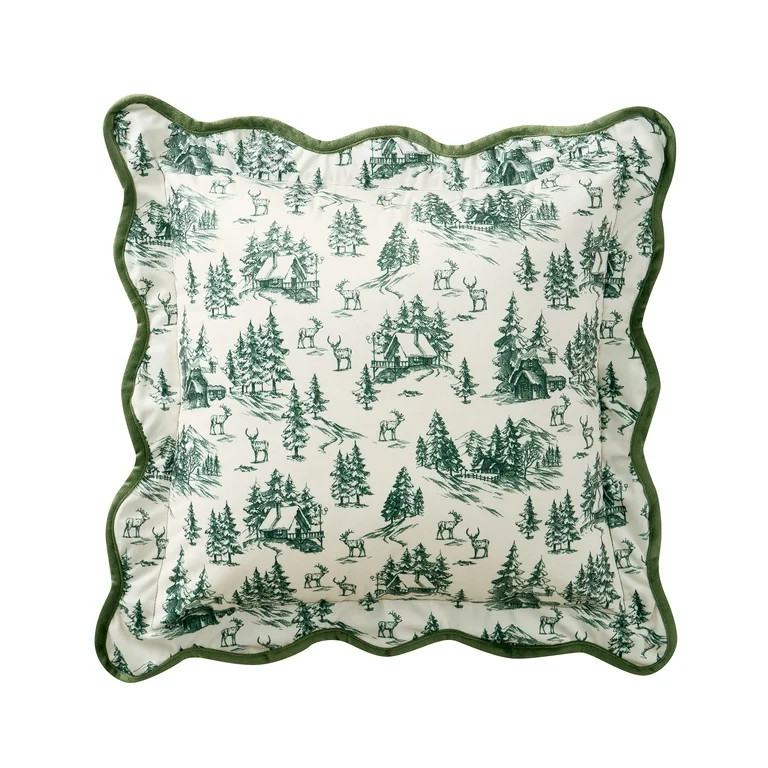 My Texas House 18" x 18" Green Forest Toile Velvet Decorative Pillow Cover | Walmart (US)