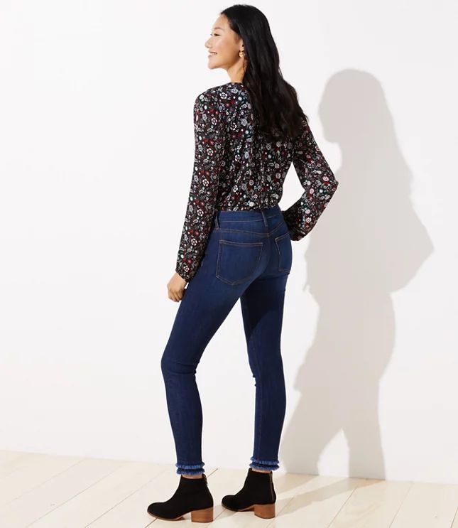 Modern Double Frayed Skinny Jeans in Dark Indigo Wash | LOFT | LOFT