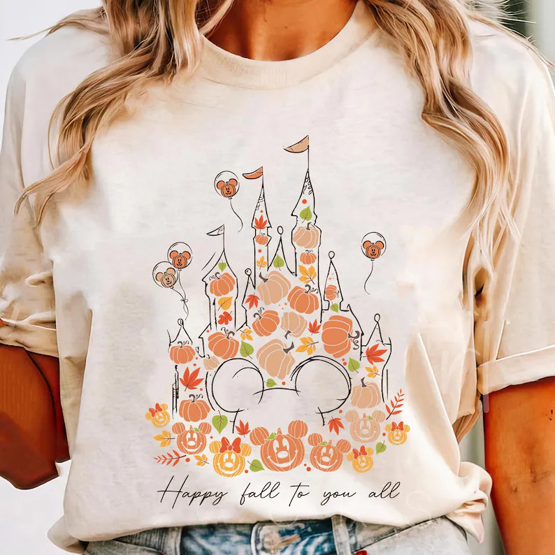 Disney Castle Pumpkin Season Shirt, Mickey Minnie Pumpkin Happy Fall to You All T-shirt, Disney T... | Etsy (US)
