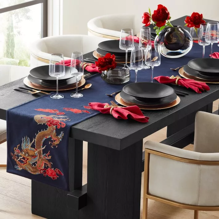 Williams Sonoma Lunar Dragon Embroidered Table Runner