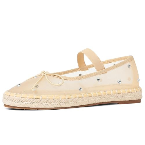 AMINUGAL Mesh Ballet Flats for Women - Round Toe Platform Mary Jane Elastic Espadrilles - Dressy ... | Amazon (US)
