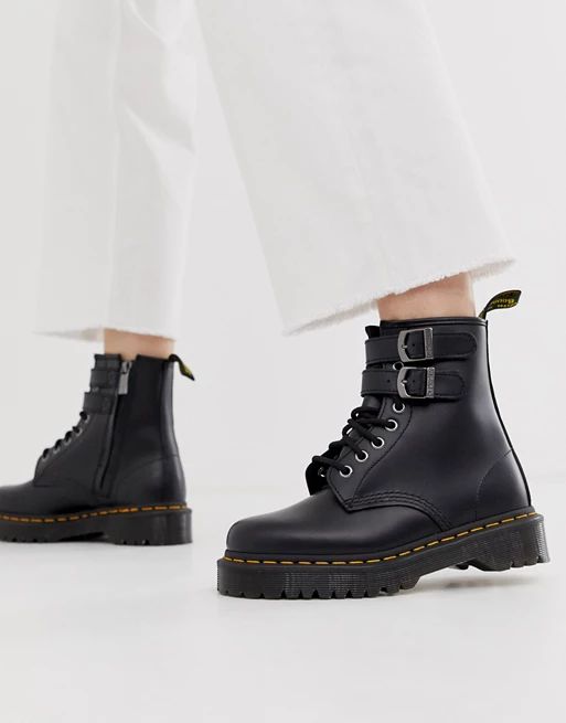 Dr Martens chunky buckle boots in black leather | ASOS US