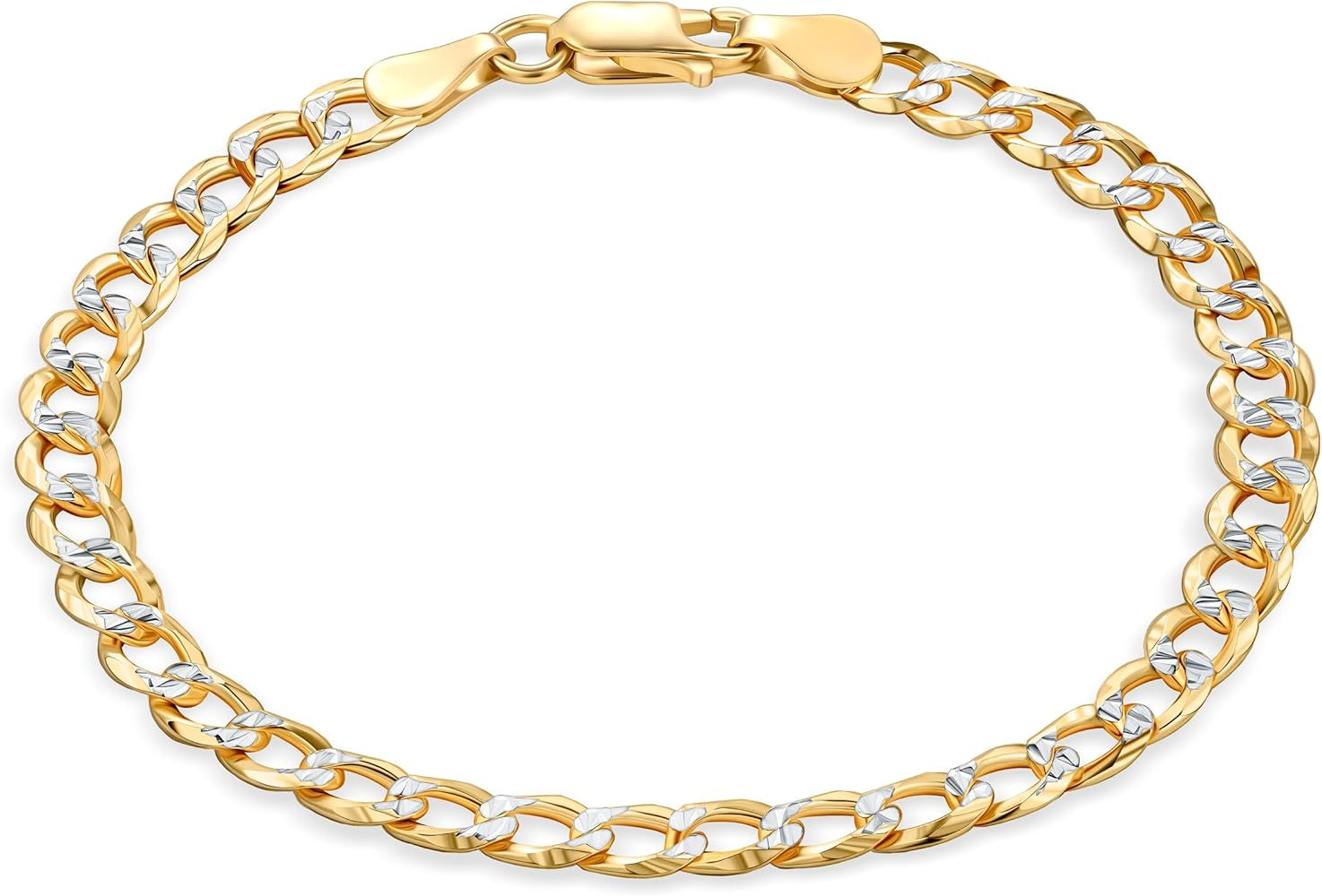 PORI JEWELERS 18K Gold Over 925 Sterling Silver Italian 5MM Solid Pave Diamond Cut Curb Link Cuba... | Amazon (US)