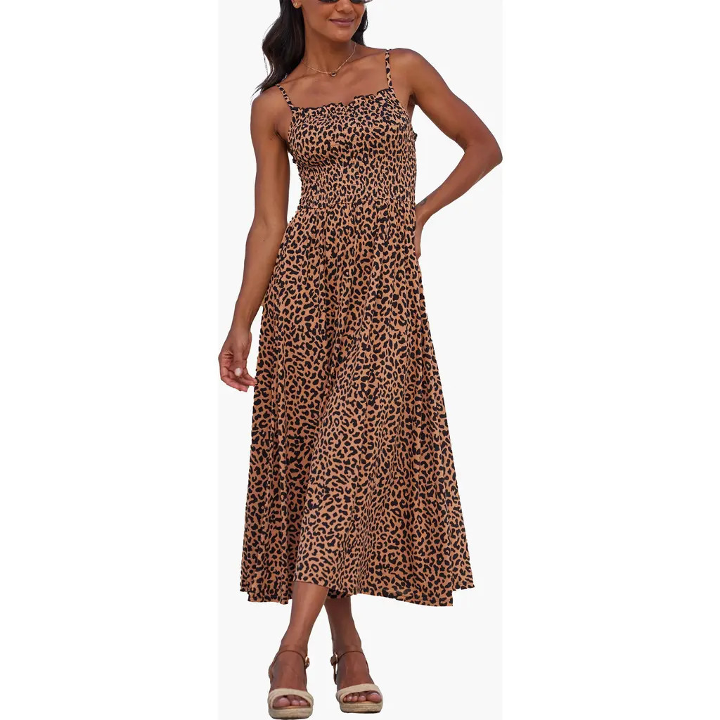 LASCANA Women's Smocked Print Dress in Leopard at Nordstrom, Size 4 | Nordstrom