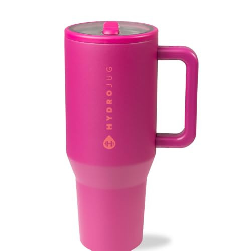 HydroJug Traveler - 32 oz Water Bottle with Handle & Flip Straw - Fits in Cup Holder, Leak Resistant Tumbler-Reusable Insulated Stainless Steel & Rubber Base - Gifts for Women & Men, Harvest Berry | Amazon (US)
