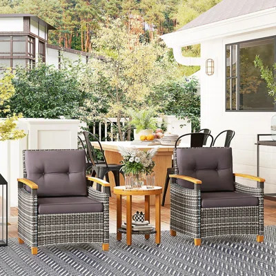 Outsunny 3 Pieces Patio Bistro Set Wooden With Cushions | Wayfair North America