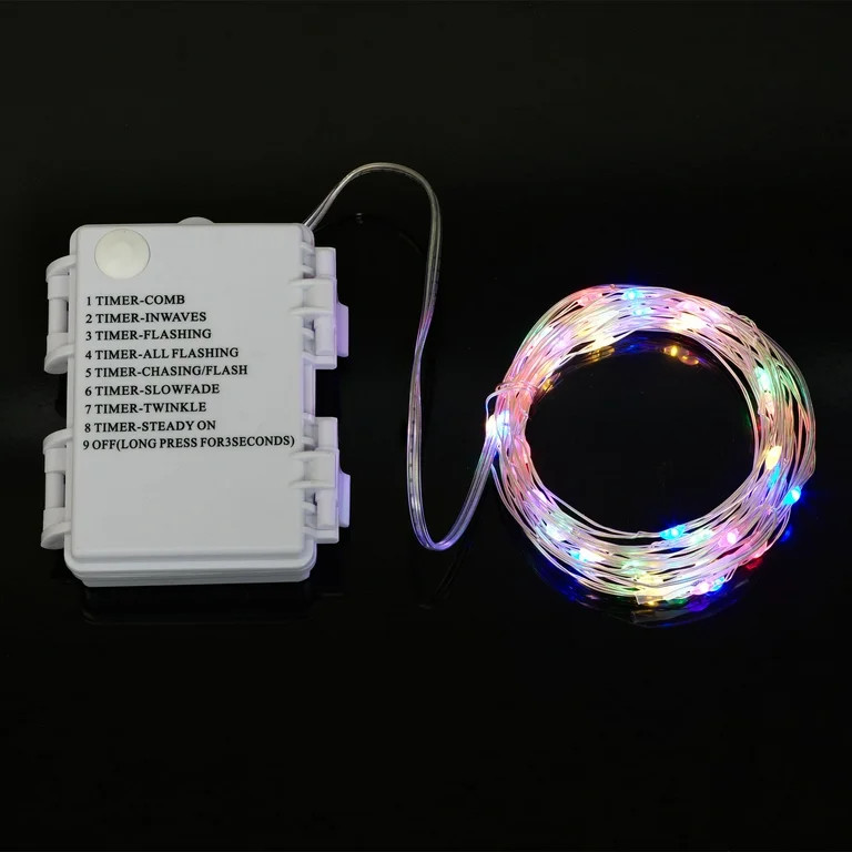 Mainstays Battery-Operated Indoor 50-Count LED Multi-Color Wire Lights, with 8 Lighting Modes | Walmart (US)