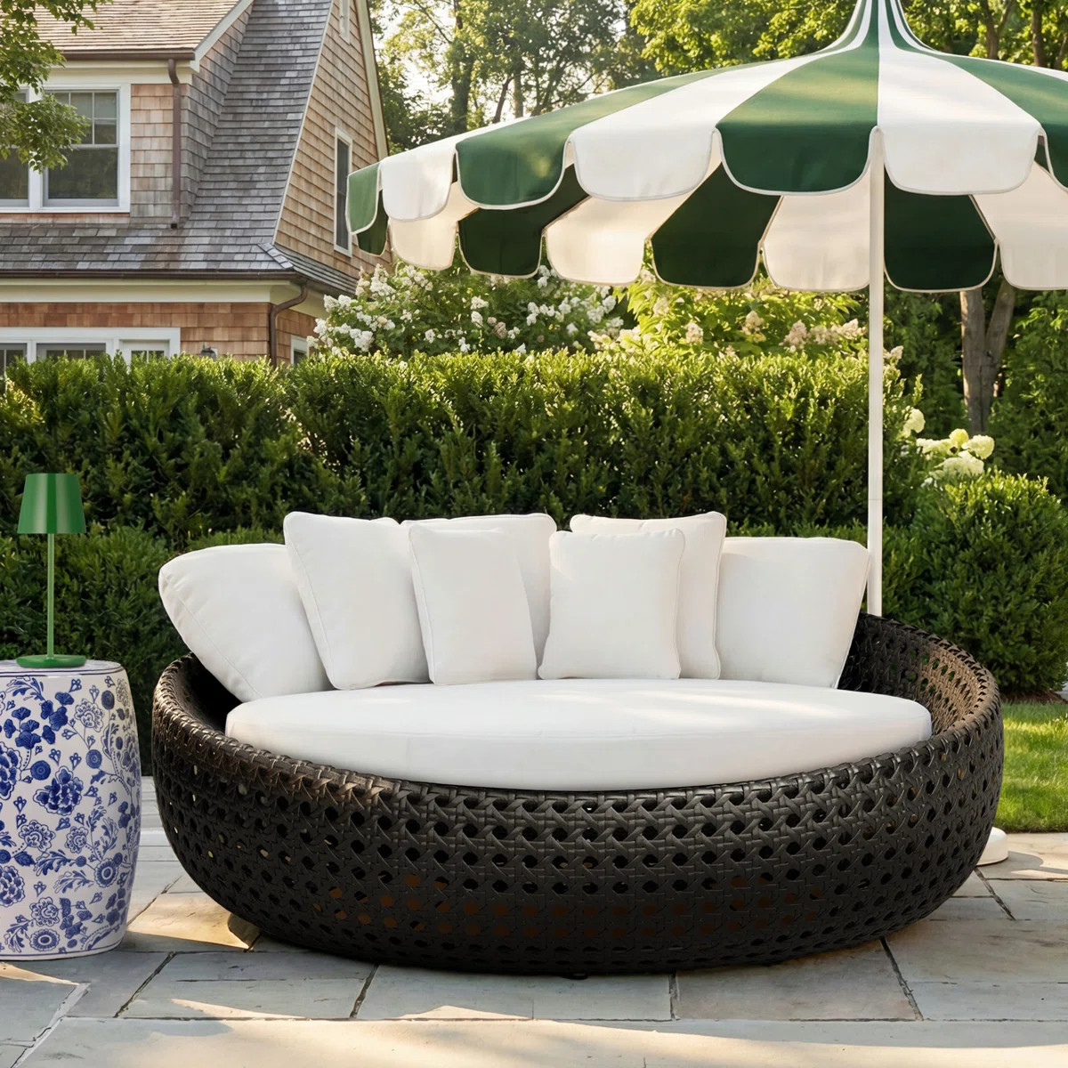 Claymore 82.5'' Wide Curved Premium All-Weather Wicker Patio Daybed with Sunbrella® Cushions | Wayfair North America