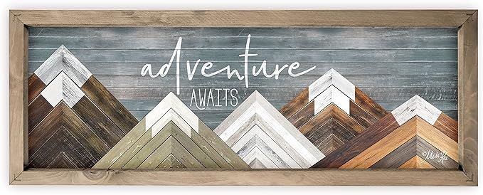 Adventure Awaits Wood Rustic Style Wall Décor Sign With Frame 6x18 | Amazon (US)