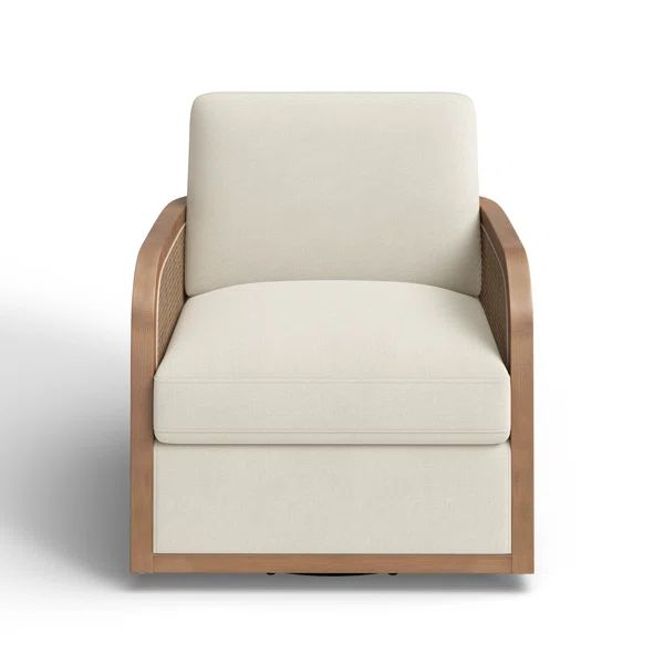 Juliette Upholstered Natural Cane Swivel Barrel Chair | Wayfair North America