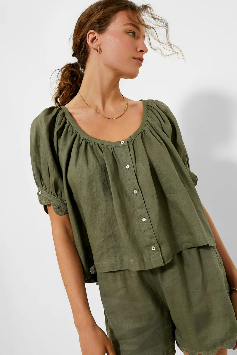 Army Green Linen Tully Top | Tuckernuck (US)