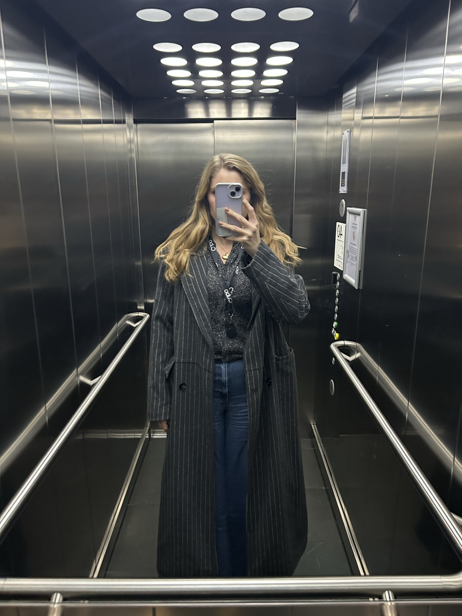 Grey lurex glitter cardigan, metallic cardigan, wide leg jeans, workwear, office outfit, winter, grey pinstripe oversized coat 

 #LTKuk #LTKwinter #LTKworkwear