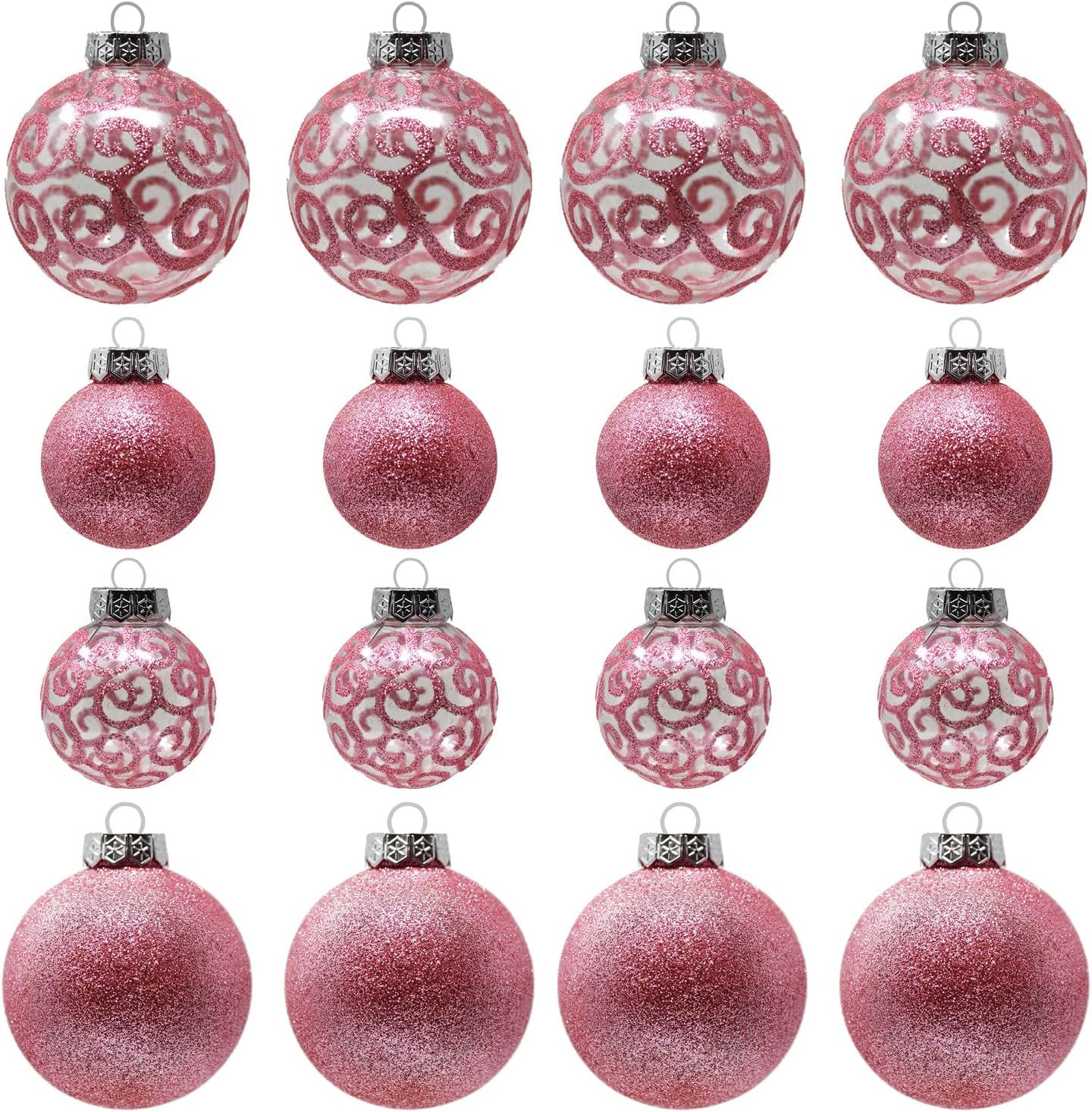 Sleetly 16pk Shatterproof Pink Christmas Ball Ornaments for Tree, 3.15" Snowball and Swirl, 1 Set | Amazon (US)