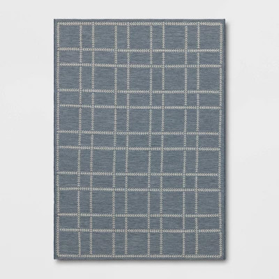 Stitched Grid Woven Outdoor Area Rug Slate Blue - Threshold™ designed with Studio McGee | Target
