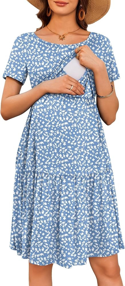 Ekouaer Nursing Dress Summer Short Sleeve Breastfeeding Casual Knee Length Maternity Dresses S-XX... | Amazon (US)