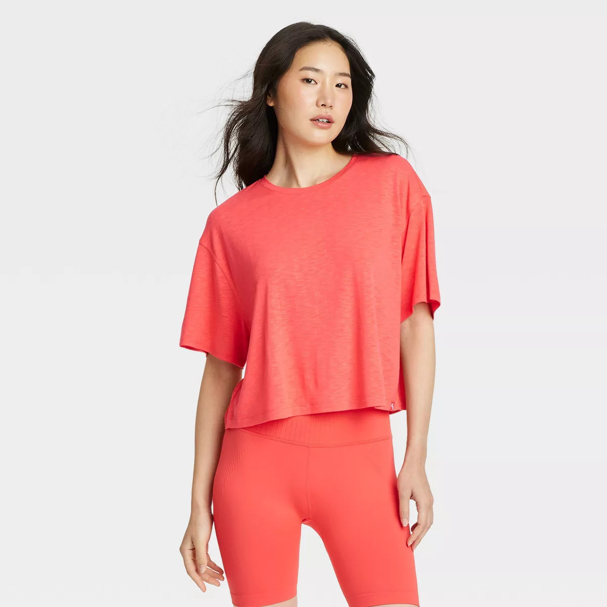 Women's Boxy Open Back Cropped Short Sleeve Shirt - JoyLab™ Coral Red S | Target
