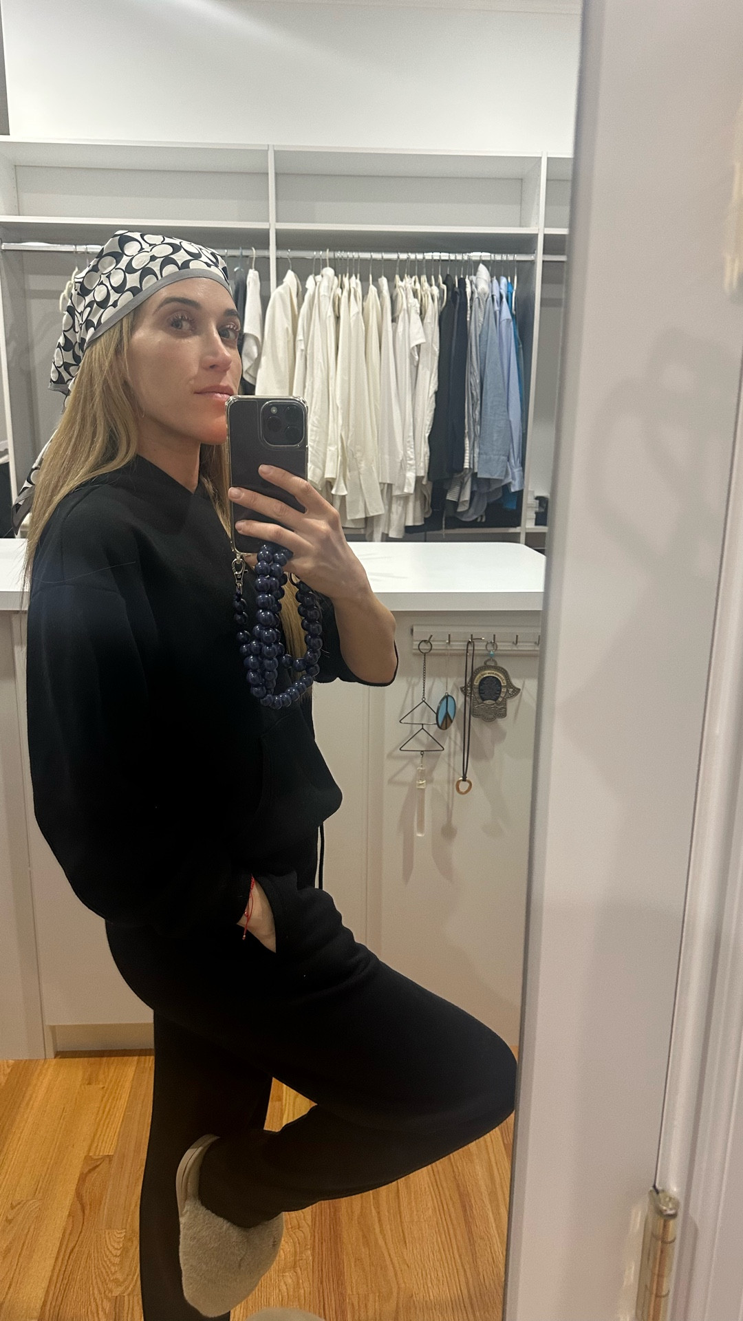 Off-duty cozy. SKIMS cotton fleece hoodie and matching pants 
…That perfect blend of comfort and polish. Finished with Free People oversized fuzzy slippers and a black-and-white Coach bandana for an effortless, pulled-together lounge look.

#style #fashion #ootd #nyc #love #looks #ltk #fall #2025 #streetstyle #inspo #work #LTKStyle #ltkfashion 

#LTKBeauty #LTKootd #LTKgrwm