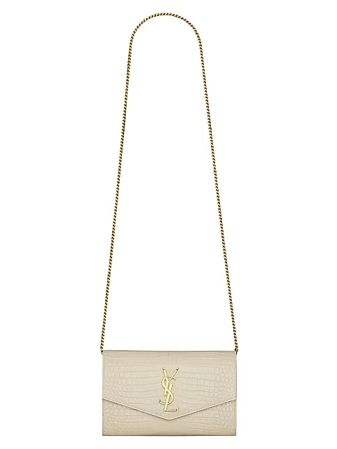 Uptown Chain Wallet In Crocodile-embossed Shiny Leather | Saks Fifth Avenue