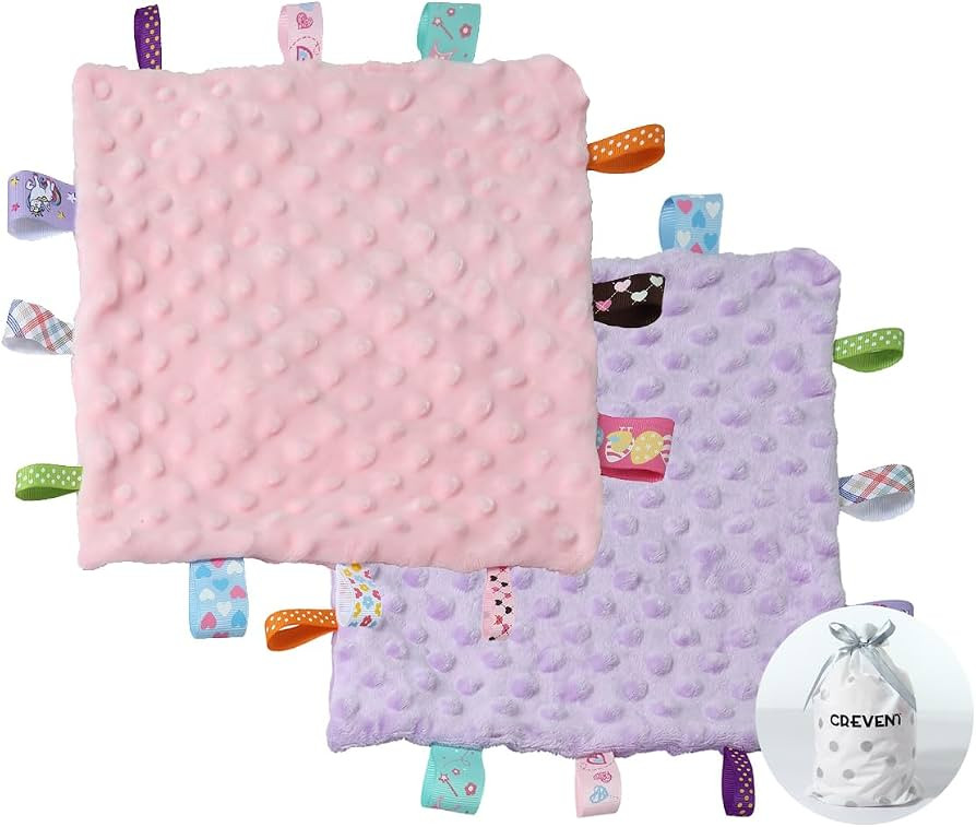 CREVENT Tag Security Blankets for Babies, Soft Small Loveys for Girls, Baby Comforter Sensory Bla... | Amazon (US)