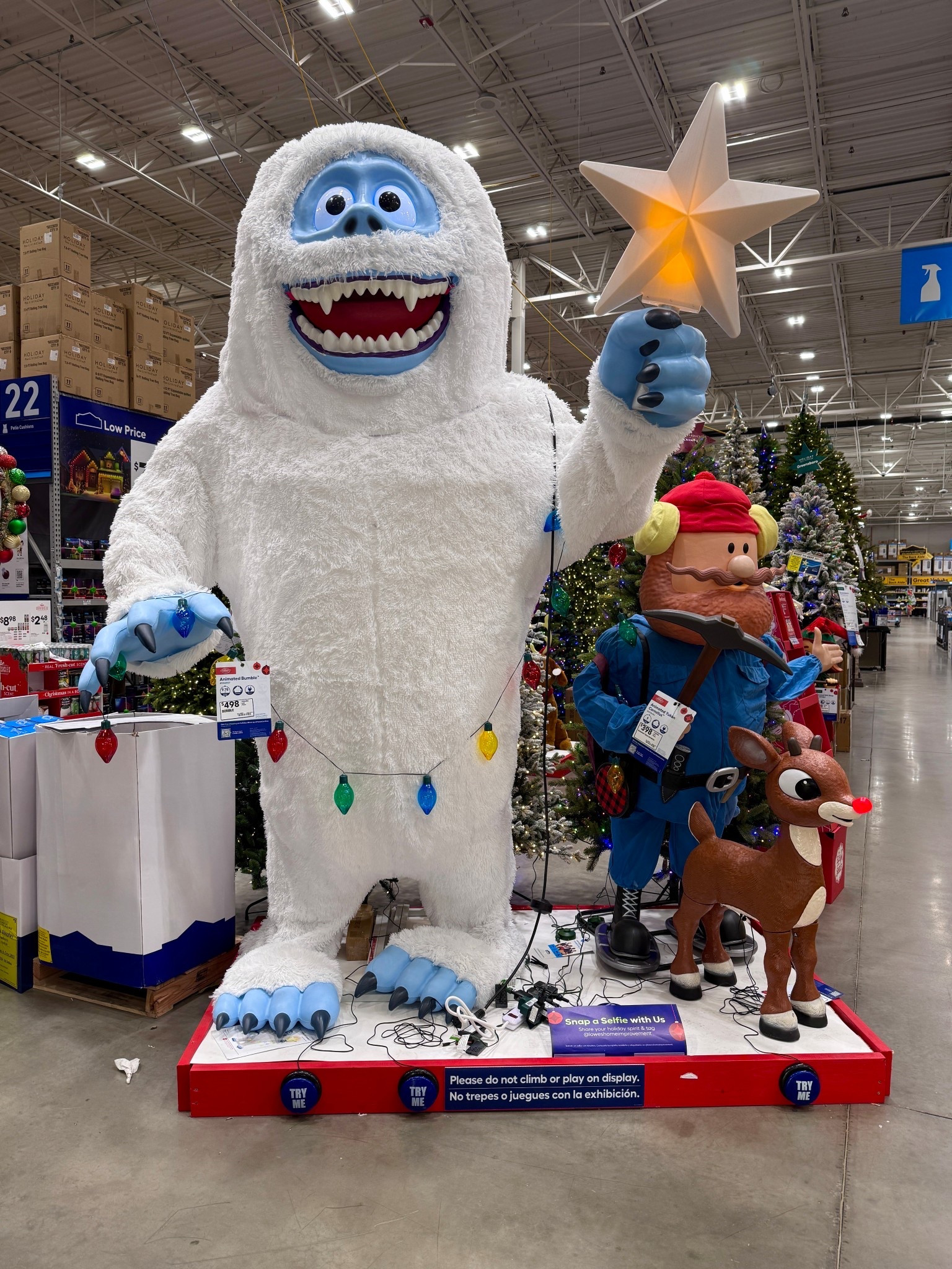 lowes outdoor christmas decor abominable snowman rudolph yukon
