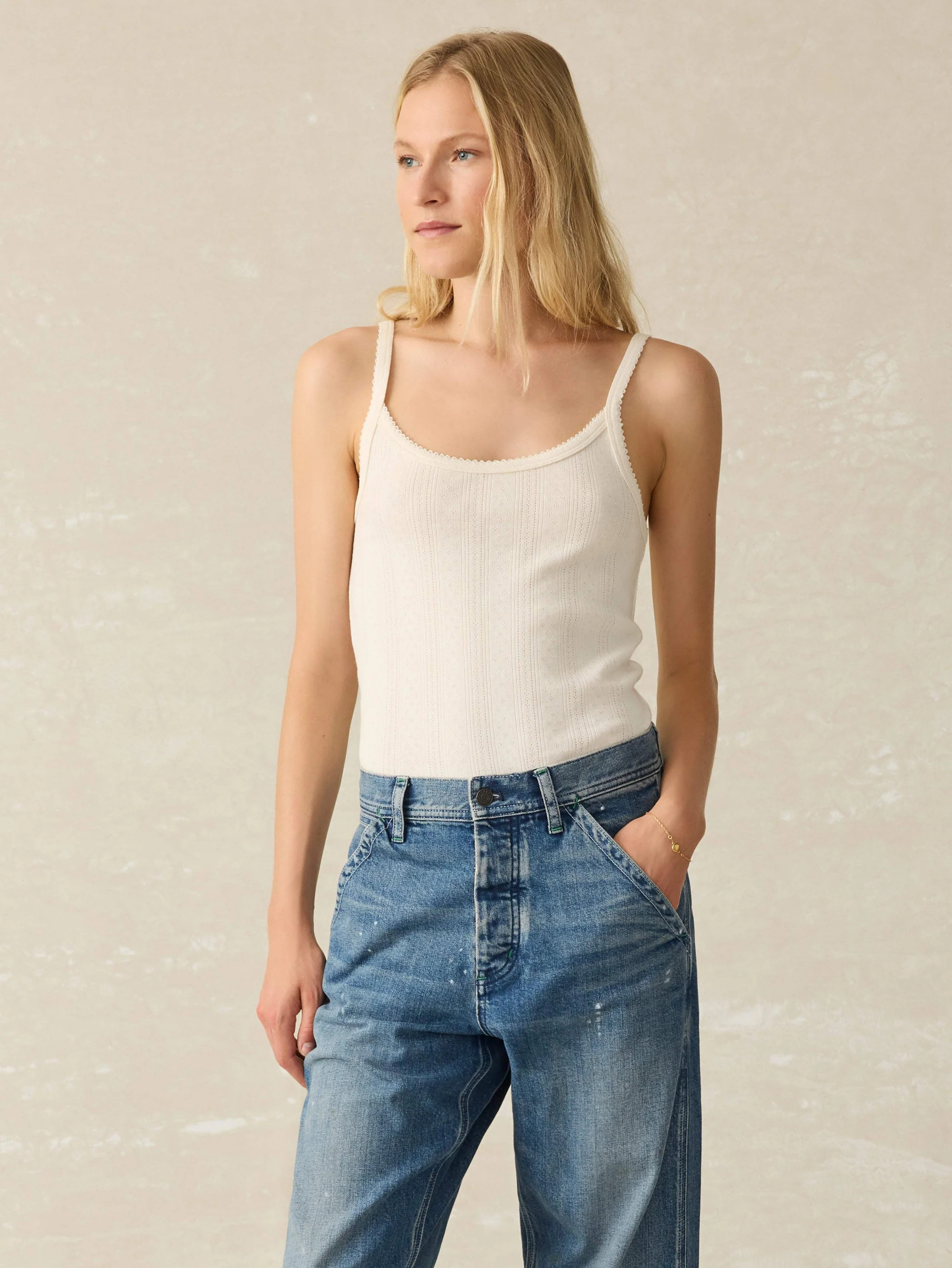 Pacific Pointelle Tank - Egret | Faherty