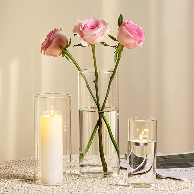 PHOSPHOR Glass Cylinder Vases 6,8,10 Inch Tall Clear Flower Vase Hurricane Floating Candle Holder... | Amazon (US)