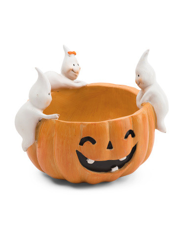 10.5in Pumpkin Candy Bowl With Ghosts | TJ Maxx