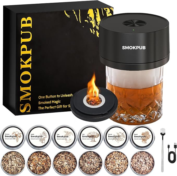 Electric Whiskey Smoker Kit, Rechargeable Cocktail Smoker with 6 Wood Chips, Flameless Heating Sy... | Amazon (US)