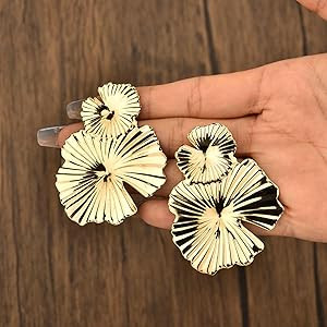 Big Flower Petal Dangle Earrings - Gold Drop Earrings, Exaggerated Large Metal Floral Studs, Boho... | Amazon (US)