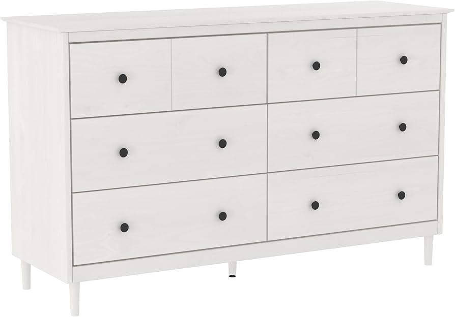 Walker Edison Wood Dresser Bedroom Storage Drawer Organizer Closet Hallway, 6 Drawer, White | Amazon (US)