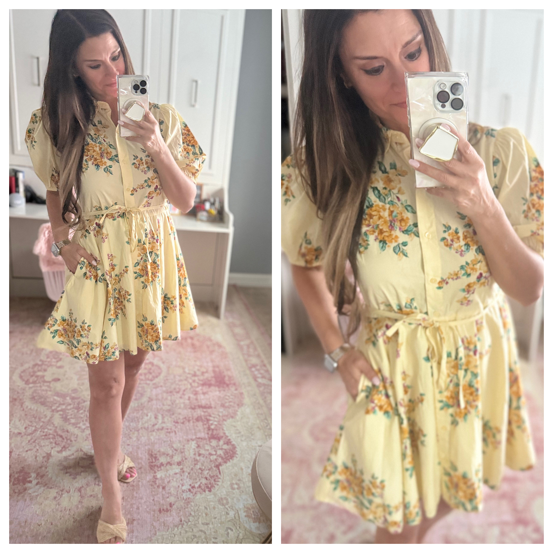 Butter yellow floral dress for spring and summer from Target 

 