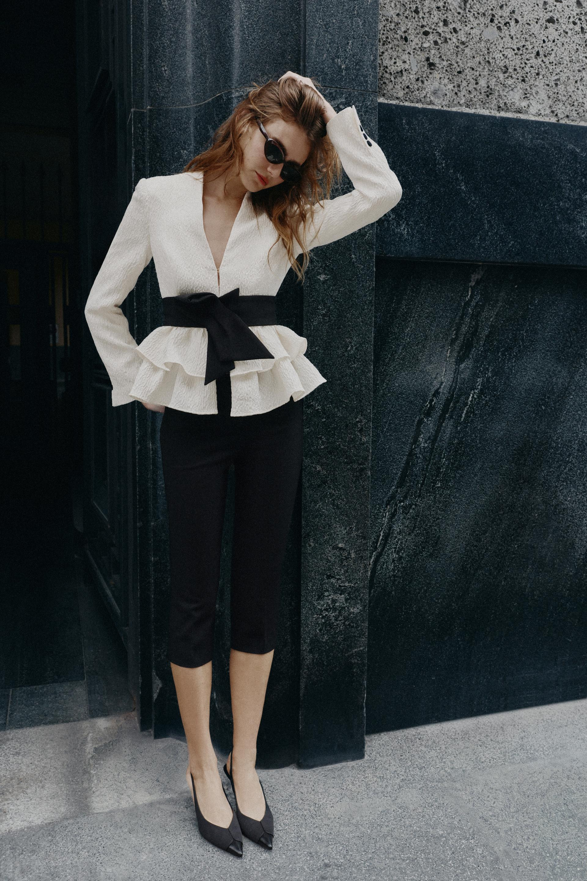 Zara - Belted Capri Pants - Black - L - Woman | Zara US